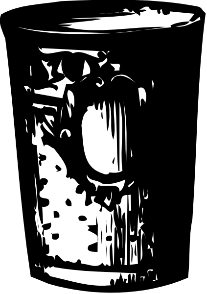 The black and white illustration shows a coffee mug with two handles on top of it against an abstract background that resembles watercolor splatters in shades of gray and brown.