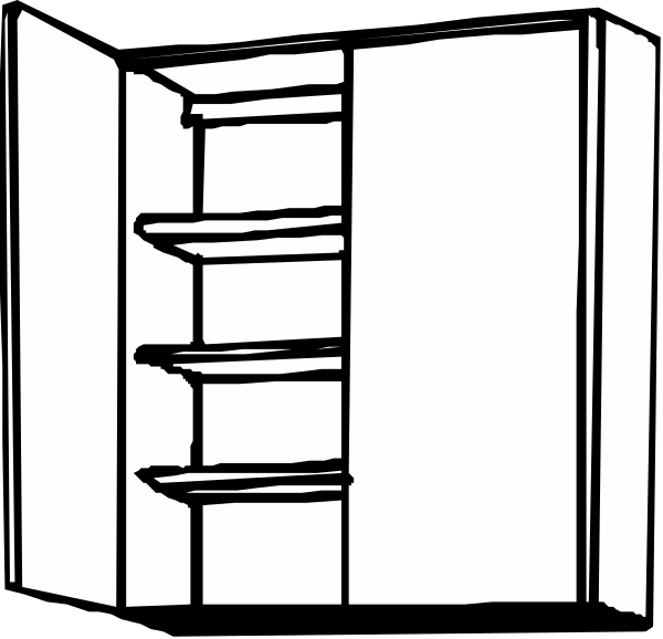 The black and white line drawing shows an open refrigerator with three shelves inside it.