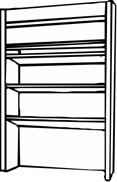 The black and white line drawing shows a simple representation of an open refrigerator with shelves inside it.