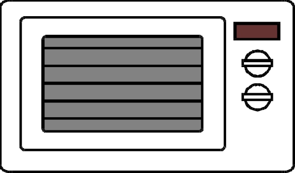 The image shows a toaster oven with two knobs on its front panel set against an unadorned background that appears grayish-brown in color.