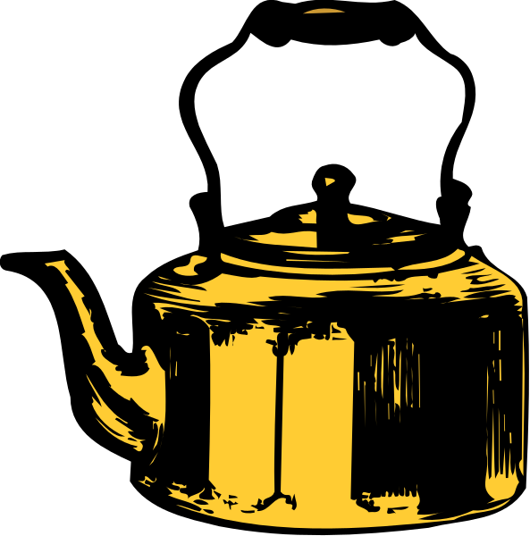 The black and white illustration shows a teapot with two handles on top of it against an empty background.