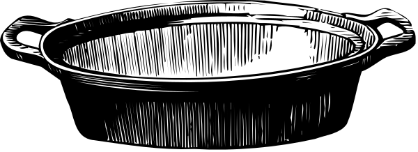 The black and white illustration shows a large bowl with an intricate design on its surface placed against a dark background.