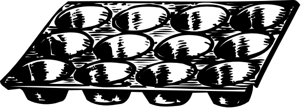 The black and white photo shows a tray of cupcakes with frosting on top placed against an abstract background that resembles muffins in shape but is actually part of another image.