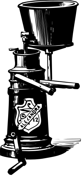 The black and white illustration shows a vintage fire hydrant with two nozzles on top of it against an indistinct background that does not provide any additional context about location or time period.