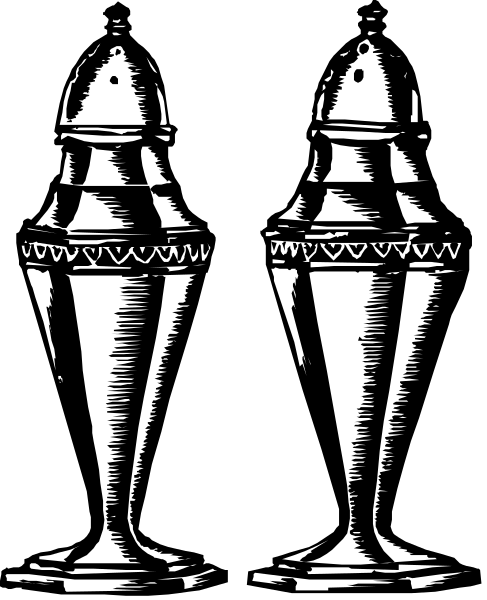 The black and white illustration shows two identical silver candlesticks with a decorative top design on each side of them against a dark background.