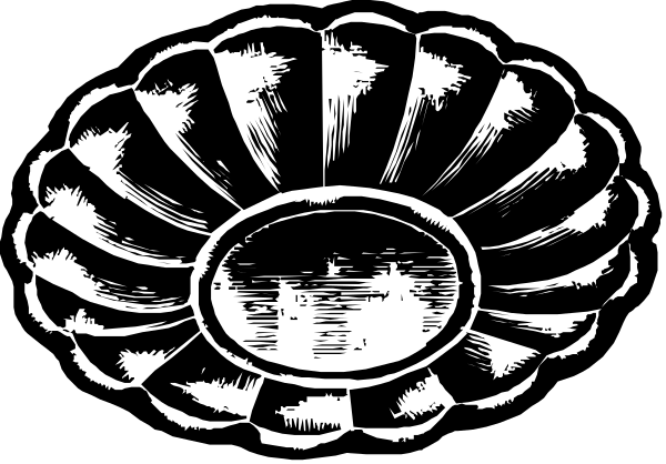 The black and white illustration shows two decorative shells with a floral design on them against an unadorned background.
