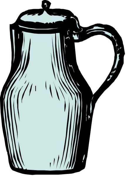 The black and white illustration features a pitcher with two handles on either side of its body placed next to each other against a dark background.
