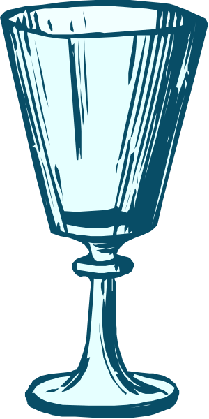 The illustration shows a tall glass goblet with intricate designs on its stem against an untextured background.