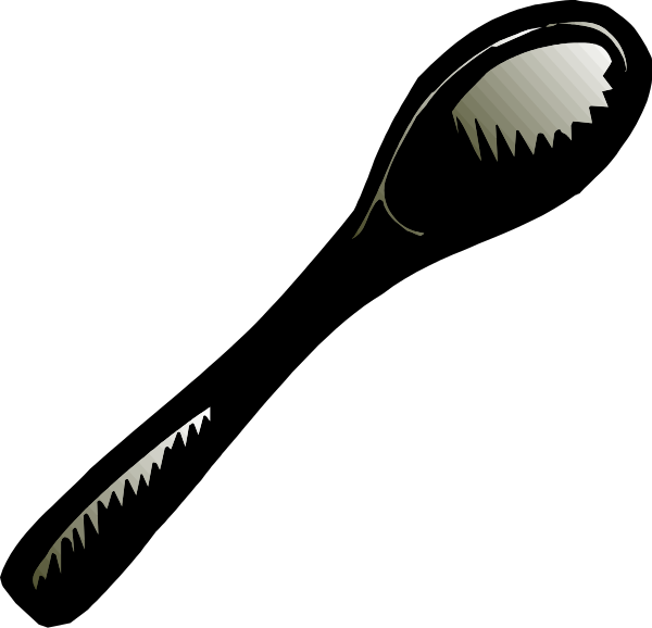 The black silhouette of a hand holding an object with teeth on it against a dark background.