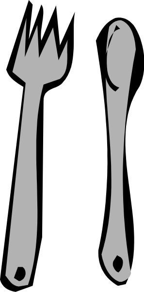 The black and white silhouette of a fork on top of two spoons against an unseen background.