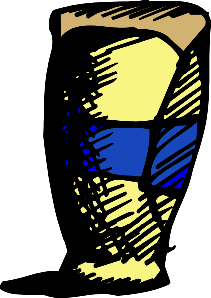 The image shows a black and white illustration of an abstract vase with blue stripes on it placed against a dark background.