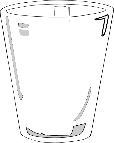 The image shows a simple line drawing of an empty cup with no handle on it against a black background.