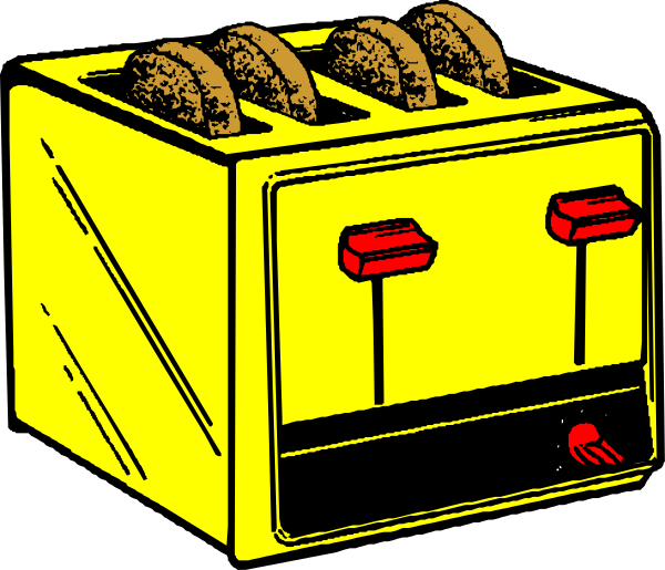 The image shows a toaster with two slots filled with bread slices on top of it next to an electric knife that has its blades down in front of them both.