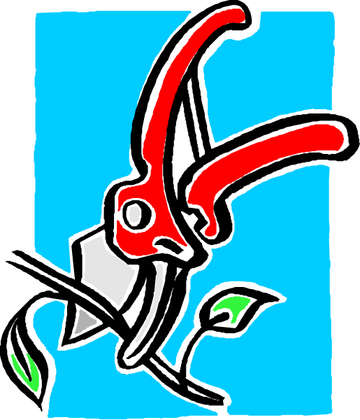 The image shows a cartoon of an animal with large ears holding scissors that have been used to cut off its head; it is set against a blue background featuring two small plants on either side at bottom, and there's no text present in this clip-art style illustration.