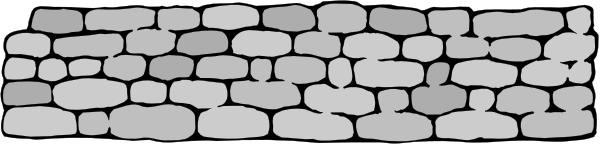 The image shows a stone wall with bricks on top of it against a grey background.