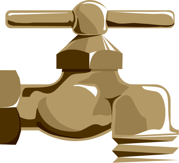The illustration shows a gold faucet with two handles on either side of it against a white background.