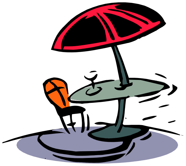 The image shows a cartoon of an umbrella with a fish on top sitting next to what appears to be a small fountain in front of it.
