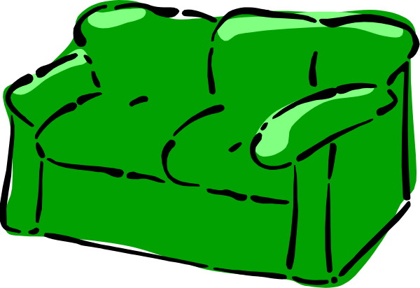 The image shows a green couch with two arms resting on it against an unseen background.