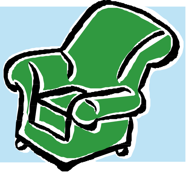 The image shows a green chair with an armrest on top of it against a blue background.