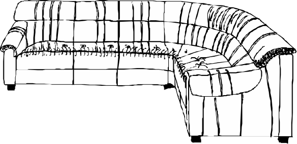 The black and white illustration shows a couch with two arms resting on it against an unseen background.
