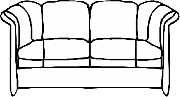 The black and white illustration shows a couch with two arms resting on it against an unseen background.