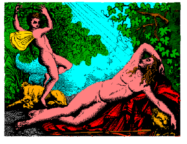 The image shows a sequence of three panels with pixelated graphics:

1) A panel depicting an animal lying on its side in what appears to be water; it has four legs extended outward, and there is no visible face due to the angle from which this photo was taken.