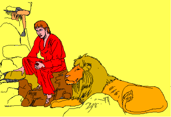 The image shows a pixelated scene with two figures: an orange figure on top of what appears to be yellow blocks that resemble stairs or platforms; below this is another red-orange figure lying down in front, seemingly asleep or resting against something not fully visible due to low resolution and small size.