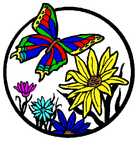 The image shows a colorful logo with an emblem that resembles a flower at its center surrounded by various shapes in different hues of blue, green, yellow, red, purple, orange, white, and black against a light background.