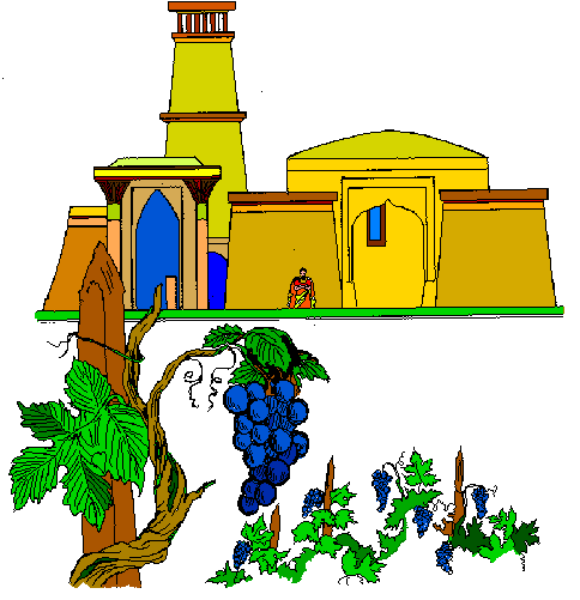 The images show a pixelated depiction of two scenes:

1) A person standing next to an object that resembles a yellow house with blue doors on its sides; there is also what appears to be grass and trees in front, suggesting it might represent a garden or park setting.