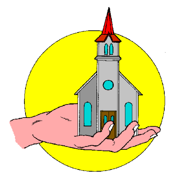 The images show a church with an attached steeple on top of it under two different lighting conditions: daylight (top) and nighttime (bottom).