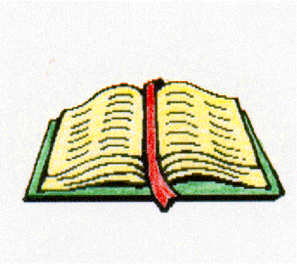 The image shows a digital illustration of an open book with pages that appear to be blank white space on either side, suggesting it is empty inside; there's no text visible in this clip-art representation.