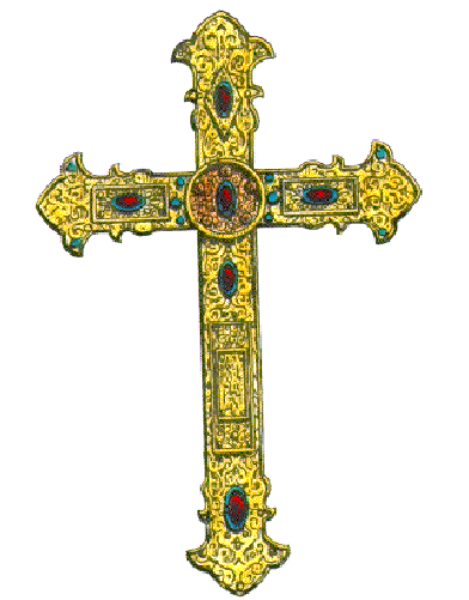 The image shows a cross with an intricate design on it against a white background.