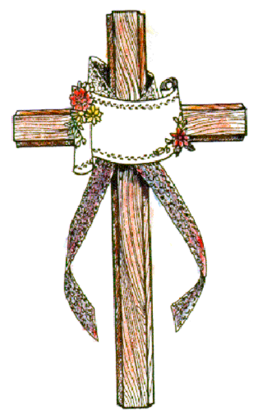 The image shows a cross with an attached figure that appears to be riding on it like a surfboarder would ride waves in water sports; however, this is depicted as if the rider were gliding through air rather than over ocean waves.