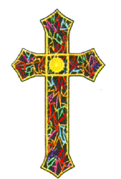 The image shows a cross with an intricate design on it against a white background.