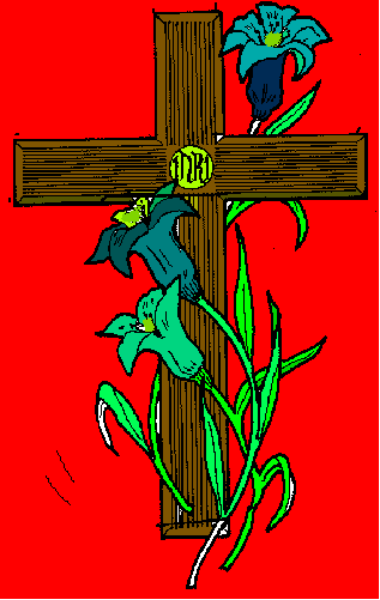 The image shows a red cross on top of an abstract pattern with various shapes that resemble leaves or petals against a dark background.