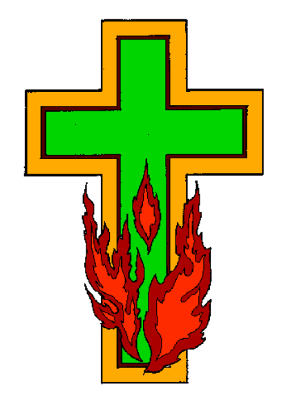The image shows a pixelated cross with an attached flame graphic on it against a plain background.
