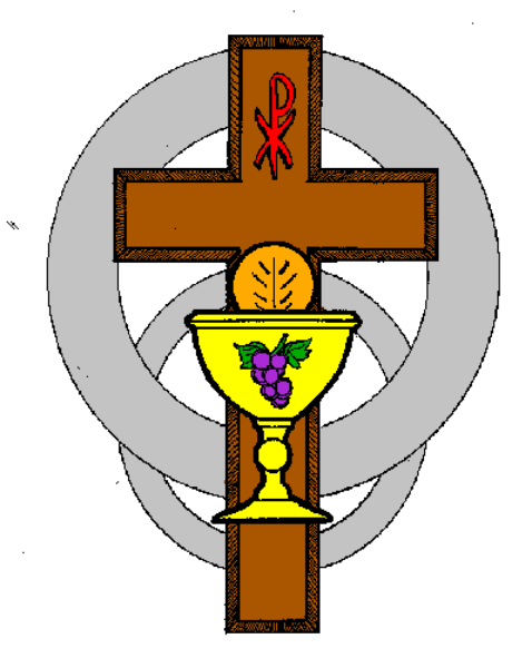 The image shows a cross with an emblem on it against a flag background that has stripes of red, white, blue, yellow, green, purple, orange, pink, brown, black, gray, tan, and cream in various patterns.