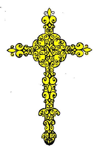The image shows a cross with yellow highlights on it against a white background.