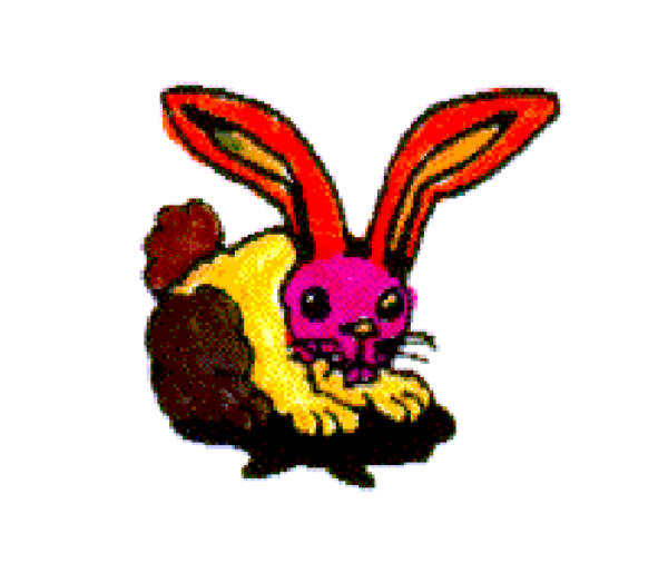 The image shows a pixelated graphic of an animal with red fur on its back, sitting upright like a human figure against a white background.