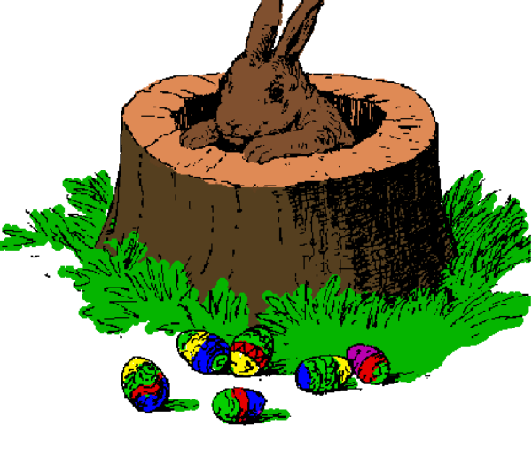 The image shows a pixelated depiction of an outdoor scene with a tree stump at its center surrounded by small plants in what appears to be soil; there is no text present within this clip-art representation, and it does not contain any people, animals or actions that can confidently be identified.
