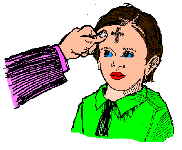 The image shows a cartoon of two hands with fingers raised to their foreheads as if scratching itches on either side of an emoji-like face in between them; there is no text present within this clipart.