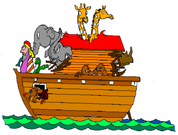 The image shows a cartoon of an orange boat with two red apples on top floating downstream next to green grass under blue sky in what appears to be a peaceful river scene.