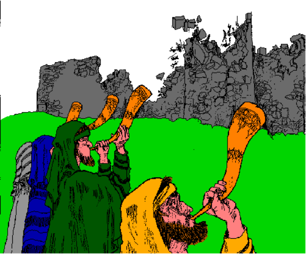 The image shows a pixelated scene with two characters standing on grass; there is no text present within this small clip-art picture.