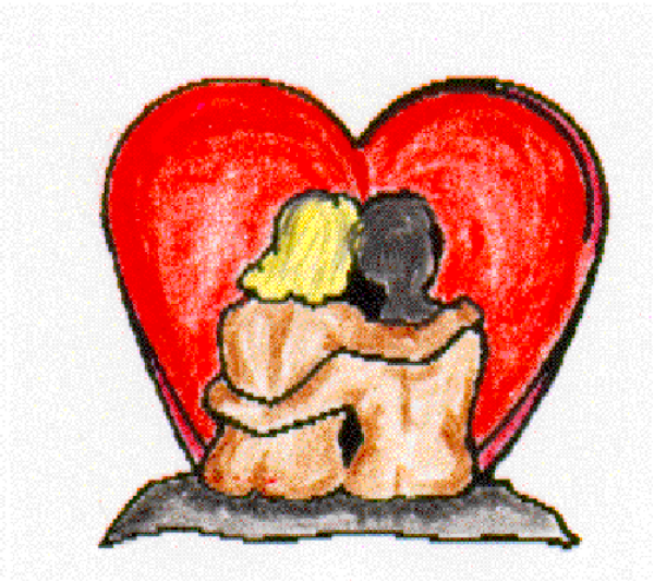 The image shows a red heart with an illustration of two houses inside it; there is no text present on this small clip-art graphic.