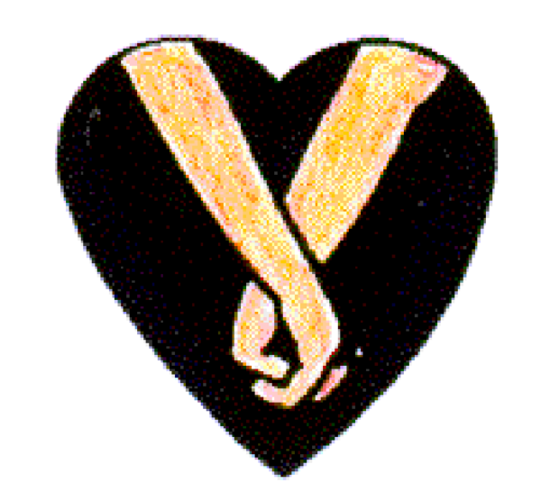The image shows a logo with an emblem that resembles two crossed swords forming a heart shape at its center; above this symbol is what appears to be a crown-like design featuring three points in ascending order, and below it there's another element which seems like a shield or banner.