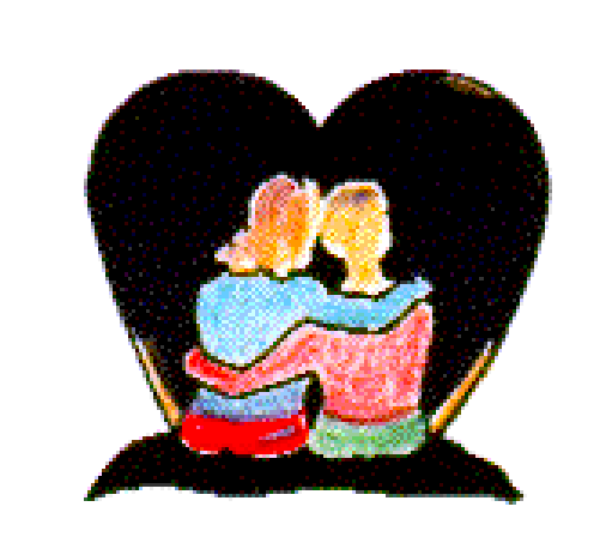 The image shows a logo with an illustration of two hearts intertwined at their tops; within these heart shapes is another smaller graphic that appears to be stylized as a cartoon character holding what looks like a small, colorful object in its hands and standing on top of it.