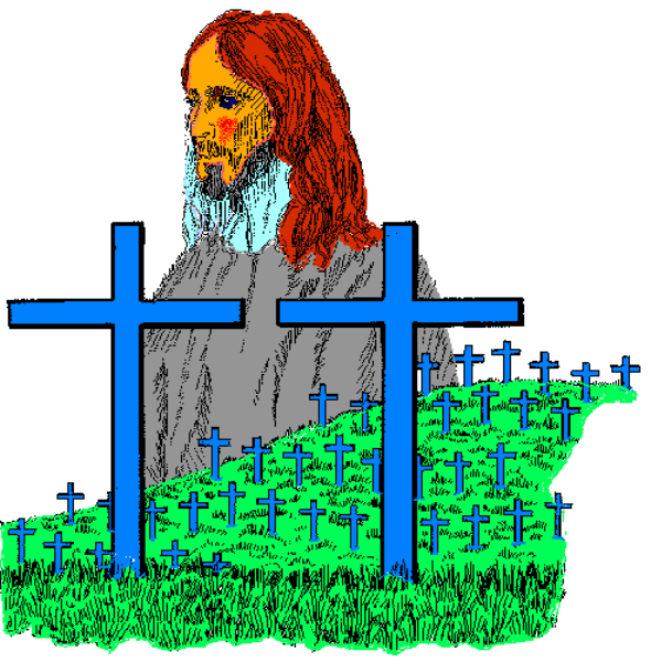 The images show a pixelated representation of an outdoor scene with two distinct views:

1) Top left - A person standing in front of what appears to be a fence next to some plants; there is no visible text on this image, and it's not clear if any actions are taking place.