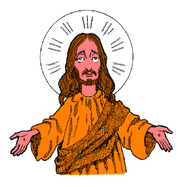 The images show a pixelated representation of an iconic figure from Christian religious symbolism with outstretched arms against two different backgrounds: one is white, while the other has textured elements that resemble stained glass windows typically found in churches and cathedrals.