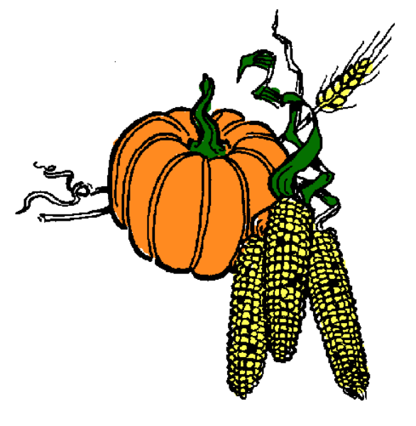 The images show a cartoon pumpkin with corn stalks on either side at top left corner of each frame.