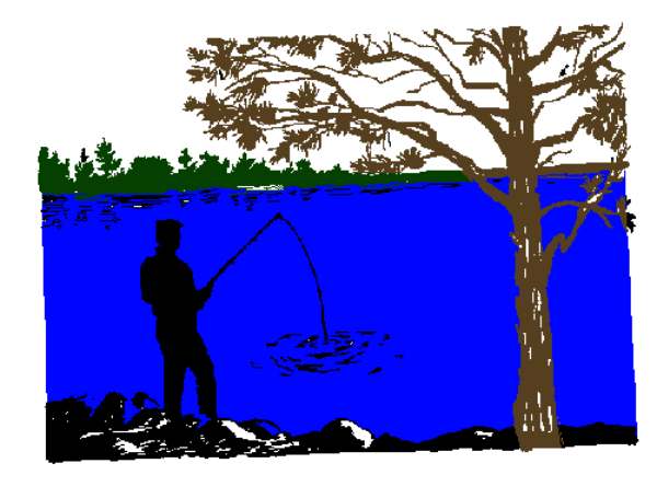 The image shows a stylized representation of water with trees on either side, suggesting an outdoor scene possibly depicting nature or landscape.
